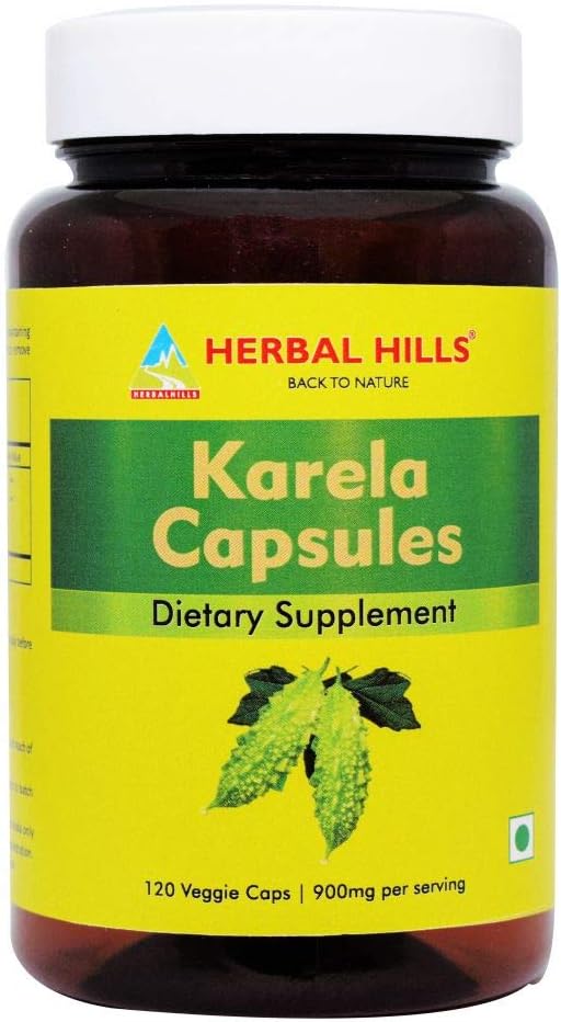 HERBAL HILLS Karela Bitter Melon Capsule and Aloe Vera Capsules Each 120 Count Combo (Pack of 2)