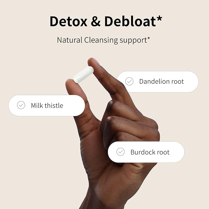Nourished Natural Detox + Debloat - Milk Thistle & Dandelion Root Vegan Supplement for Women - Bloating Relief & Digestion Support - 240 Capsules