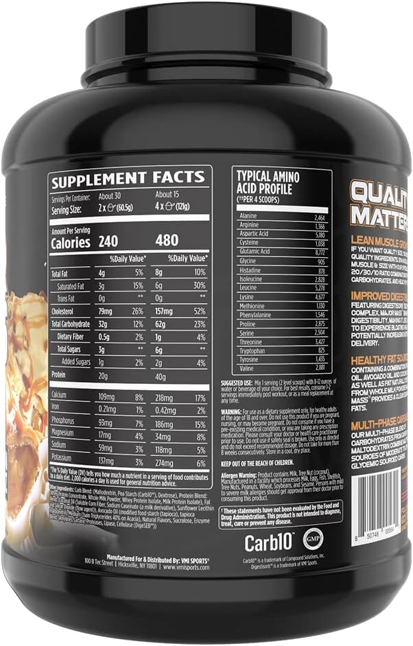 VMI Sports | Major Mass Lean Mass Gainer | Mass Gainer Protein Powder for Muscle Gain | Weight Gainer Protein Powder for Men | Weight Gainer for Women (Apple Pie, 4 Pounds)