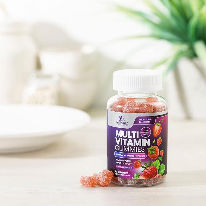 Multivitamin Gummies for Adults with 13 Vitamins and Minerals, Daily Gummy Vitamin for Women & Men, Immune Health Support Supplement with Vitamins A, C, D, E, B-6, B-12, Zinc, Berry - 90 Gummies