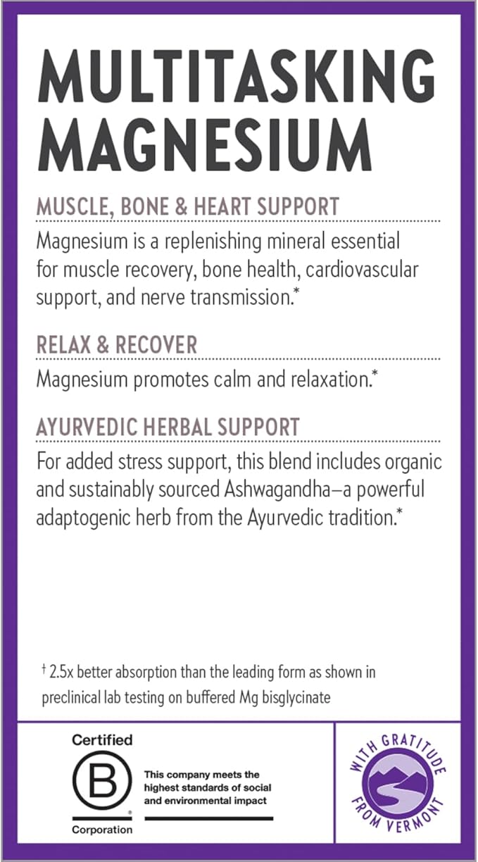 New Chapter Magnesium + Ashwagandha Supplement, 325 mg with Magnesium Glycinate, Calm & Relaxation, Muscle Recovery, Heart & Bone Health, 2.5x Absorption, Gluten Free, Non-GMO - 30 ct (1 Month Supply)