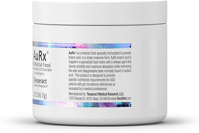 AuRx Autism Spectrum Medical Food Powder to Support Gut Health, Stabilized Butyric Acid Supplement in a Palatable-Tasting Powder for ASD Children, Hypoallergenic, 2 Ounces