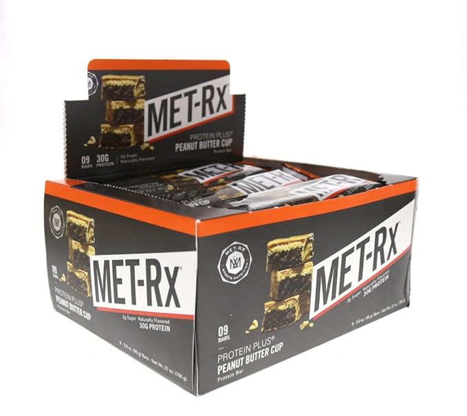 MET-Rx Protein Plus Bar, Great as Healthy Meal Replacement, Snack, and Help Support Energy, Gluten Free, Peanut Butter Cup, With Vitamin A, Vitamin C, and Zinc to Support Immune Health, 85 g,9 Count