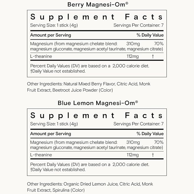 Moon Juice - Magnesi-Om, Berry & Blue Lemon - Sticks (14 Servings) - Support Brain Health, Rest - Magnesium Powder - L-Theanine - Regularity - 100% Traceable - Vegan, Non GMO - 0.14oz