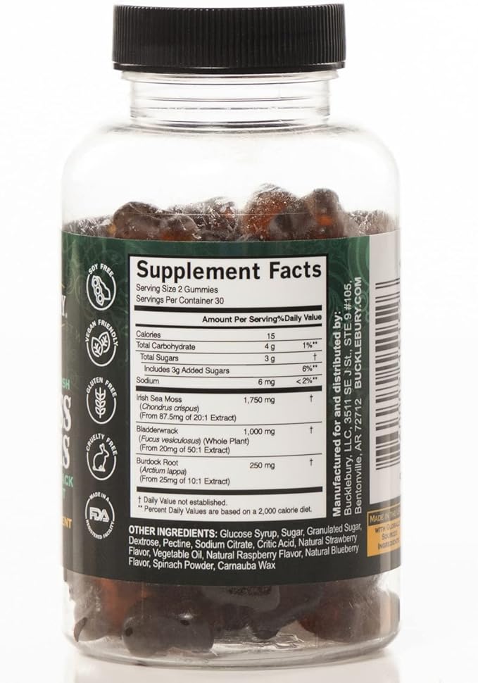 Wild Crafted Irish Sea Moss Gummies with Bladderwrack & Burdock Root - Chewable Natural Multivitamin Vegan Gummies for Immune, Thyroid, Digestive, and Gut Support - 60 Gummies