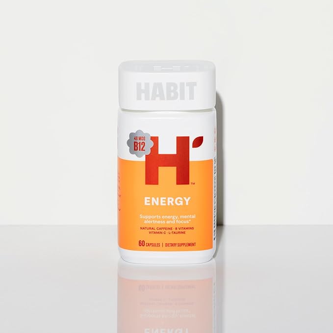 Habit Energy Supplement (60 Capsules) - New Look, Supports Energy, Alertness and Focus, Natural Caffeine, Vitamins B & C, Green Tea Extract, Vegan, Non-GMO (1 Pack)