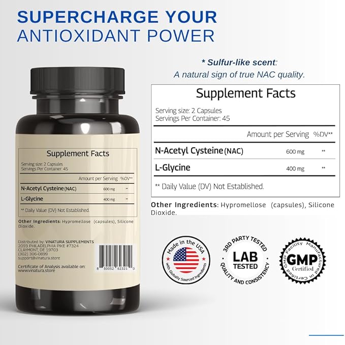 GLYNAC Supplement 1000MG - Glycine & NAC Supplement - 90 Capsules