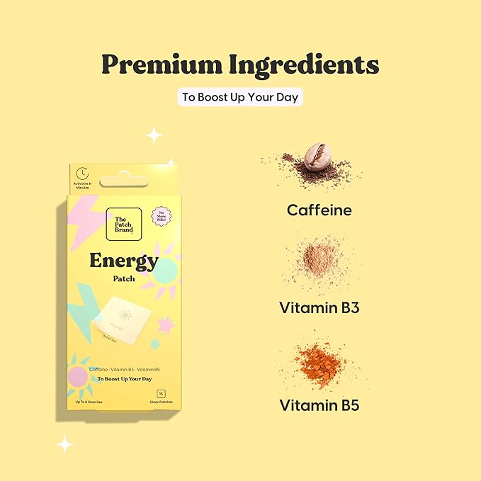 The Patch Brand Energy Patches | Supports Energy with Caffeine and B5 and B3 | All Natural Vitamins & Mineral Patch Plant Based and Cruelty Free Water Resistant Patches That Last All Day