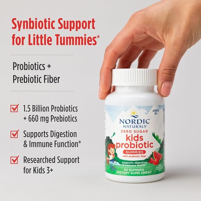 Nordic Naturals Zero Sugar Kids Probiotic Gummies - Strawberry Watermelon Flavor - 30 Gummies - Supports Digestive Wellness & Immune Health - Non-GMO - Third Party Tested - Vegan - 30 Servings