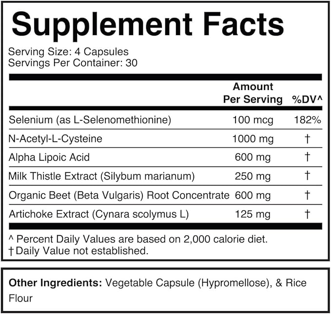 Divine Health Liver & Gallbladder Cleanse | N-Acetyl-L-Cysteine | Alpha Lipoic Acid | Milk Thistle | Organic Beet Root | Selenium | 120 Capsules