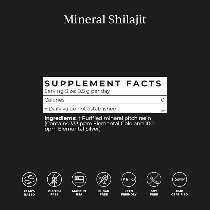 CYMBIOTIKA Pure Himalayan Shilajit Resin with Elemental Gold, Fulvic Acid, 84+ Trace Minerals, Digestive & Immune Supplement to Support Focus & Energy, Overall Health, High Potency, Vegan, 15g Jar