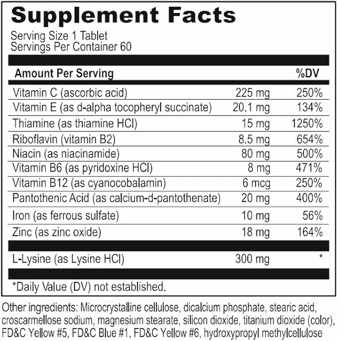 Apetigen-Plus® Vitamin C, E, B-1, B-2, B-3, B-5, B-6, B-12, Zinc, Iron, and L-Lysine Supplement, Helps to Stimulate The Appetite, C, E B-Vitamins, Sugar-Free, No Fish Oil. 60 Tablets
