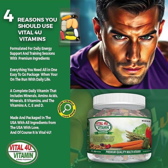 VITAL 4U® Vitamin Essentials - Daily Multivitamin for Both Men and Women, Immune Support, Multimineral Formula - 30 Servings