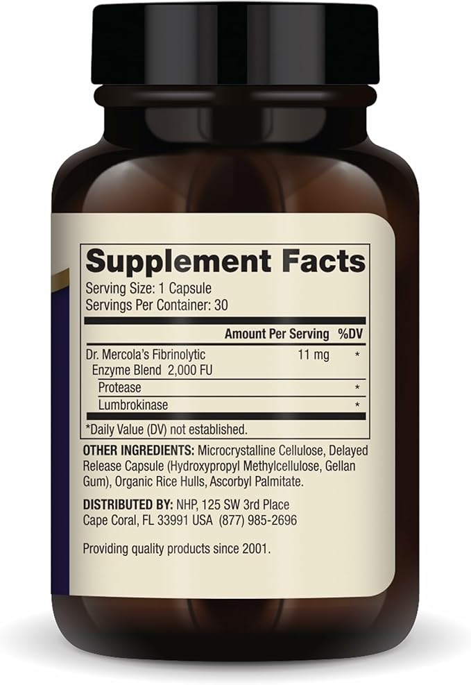 Dr. Mercola Lumbrokinase Enzymes - Delayed Release Formula - Dietary Supplement for Cardiovascular & Energy Support - Non-GMO, Gluten-Free & Soy-Free - 30 Capsules (30 Servings)
