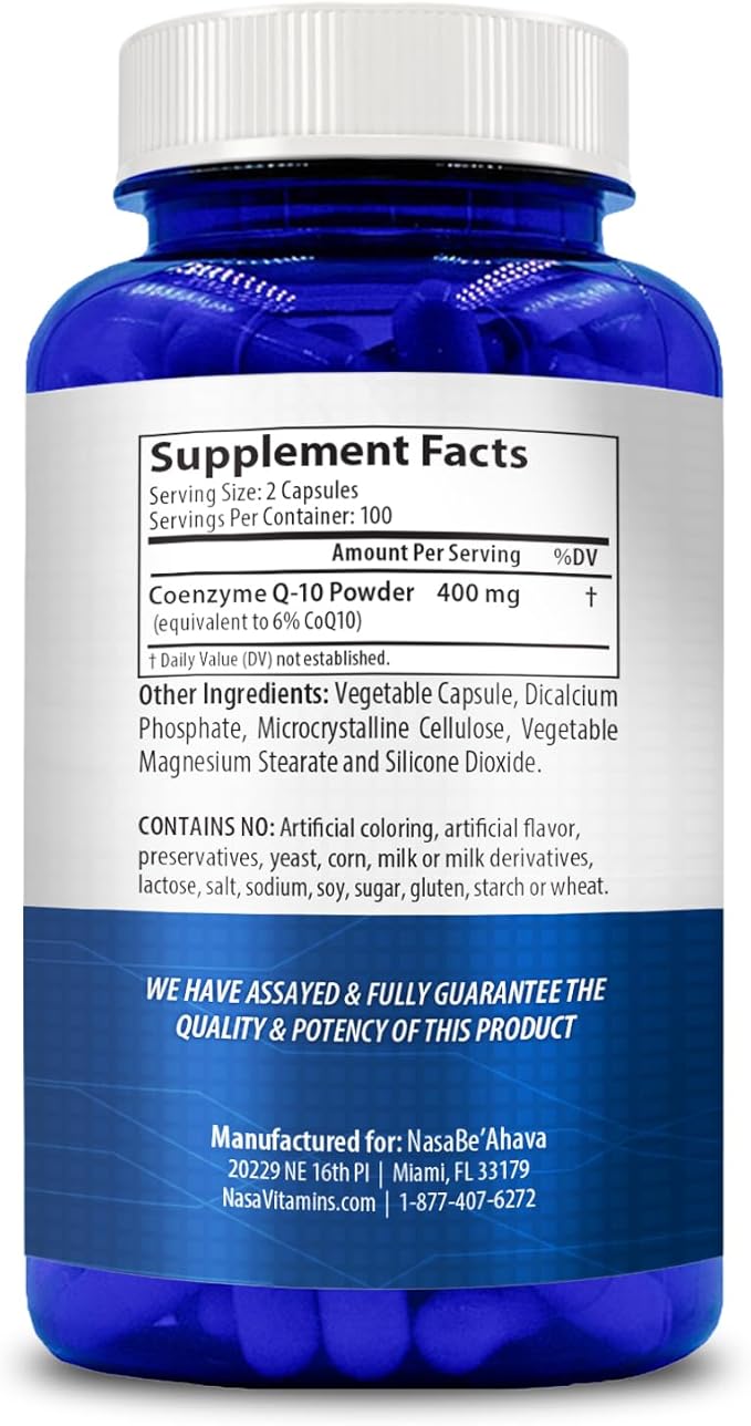 CoQ10 400mg Capsules | Vegan Friendly Coenzyme Q10 400mg per Serving from Easy Absorption Ubiquinone Supplement for Skin Heart and Energy Support | Made in the USA in cGMP Facilities (100 Servings)