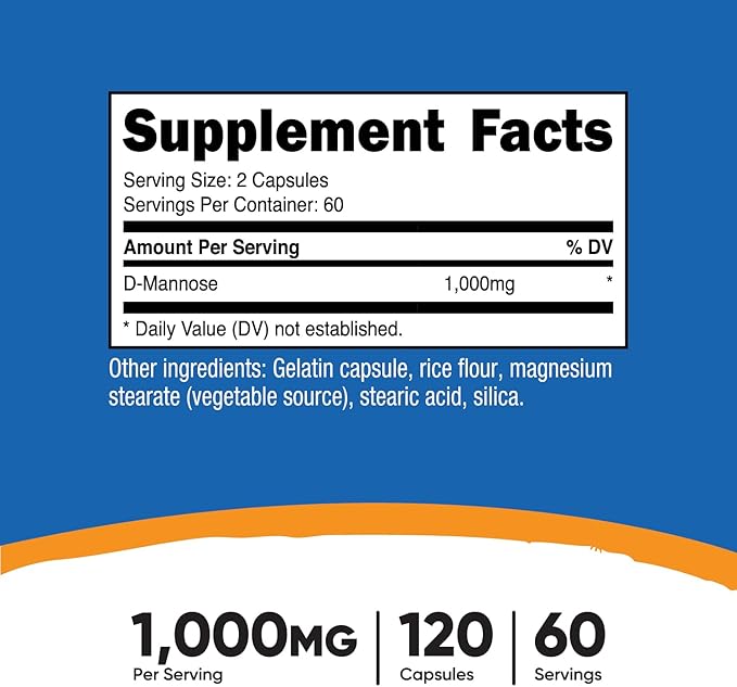 Nutricost D-Mannose 1000mg Per Serving, 120 Capsules - 500mg Per Capsule, Urinary Tract Health, Non-GMO and Gluten Free