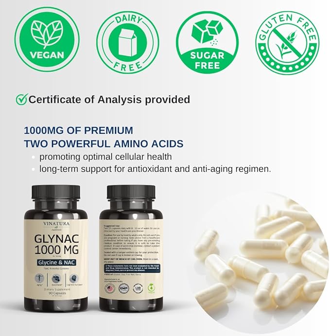 GLYNAC Supplement 1000MG - Glycine & NAC Supplement - 90 Capsules