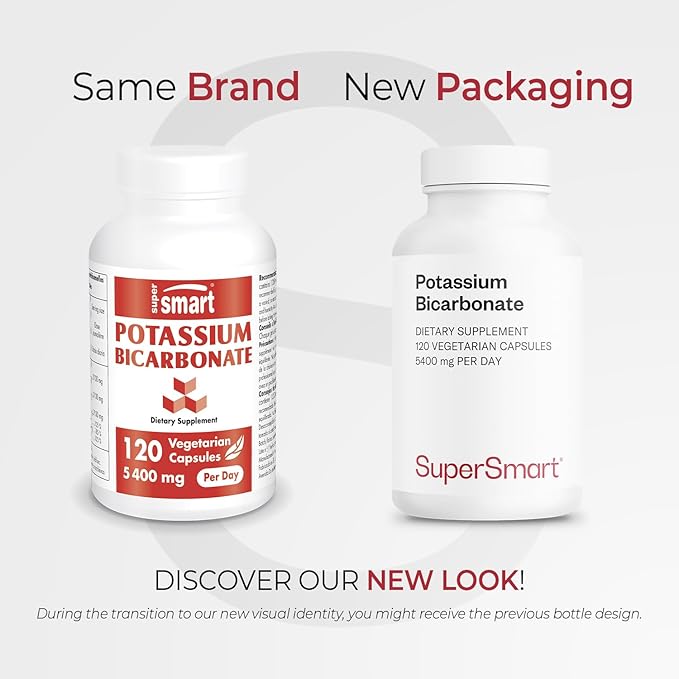 Supersmart - Potassium Bicarbonate 5400mg per Day (High Dose) - Electrolyte Mineral - Acid-Base Balance pH - Heart, Muscle & Nerve Health | Non-GMO & Gluten Free - 120 Vegetarian Capsules
