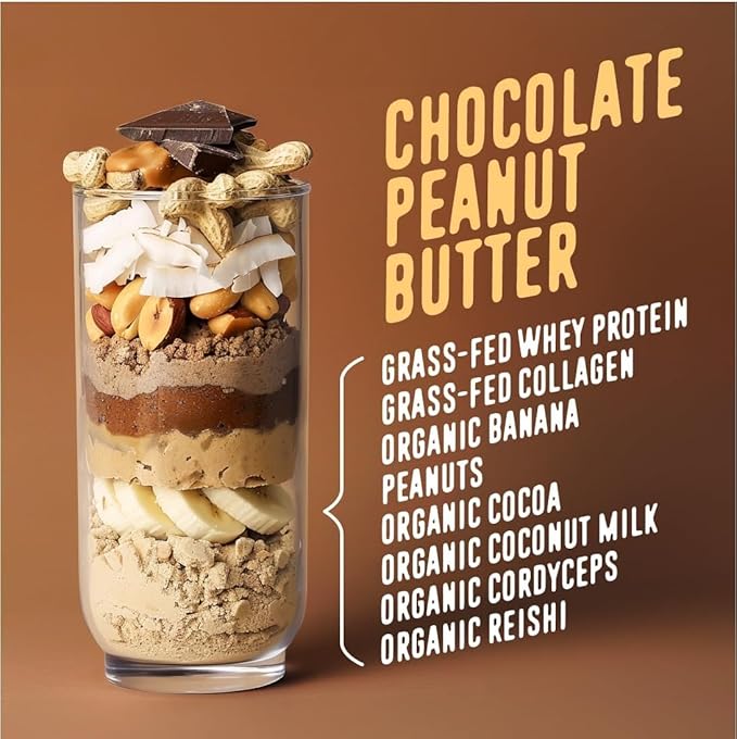 FlavCity Protein Powder Smoothie, Chocolate Peanut Butter - 100% Grass-Fed Whey Protein Smoothie with Collagen (25g of Protein) - Gluten Free & No Added Sugars (37.74 oz)