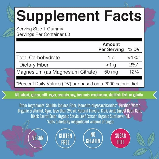 MaryRuth Organics Calm Magnesium Citrate Gummies | 2 Month Supply | Sugar Free | Magnesium Supplement for Adults | Stress Relief | Bone Health | Vegan | 60 Count
