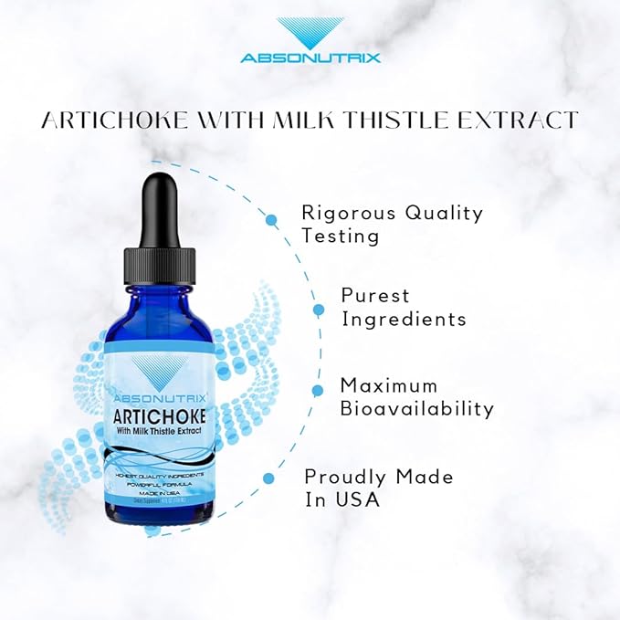 Absonutrix Artichoke with Milk Thistle Extract, 390 mg, 4 FL OZ Liquid, 302 Servings, Made in USA, Potent Plant-Based Ingredients, Burdock Root Extract, Dandelion Root Extract, Gluten-Free, Non-GMO