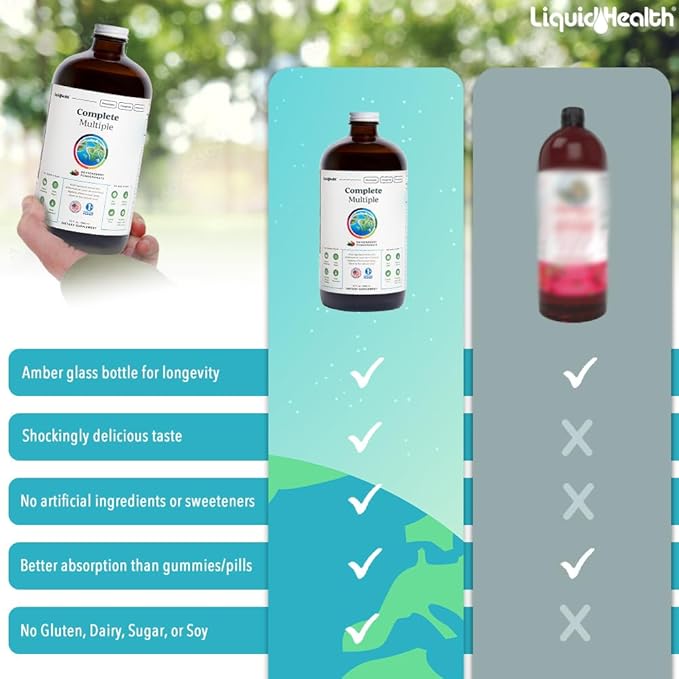 LIQUIDHEALTH Complete Multiple Adult Liquid Multivitamin - Essential Vitamins, Minerals & Nutrients, Immune Support, Gut Health, Energy, Detox - Great Taste, Vegan, Non-GMO, Sugar-Free (32 oz)