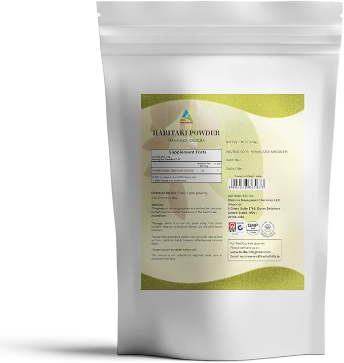 HERBAL HILLS Haritaki Fruit Powder and Aloe Vera Capsules Freeze Dried Pack of 2 Combo