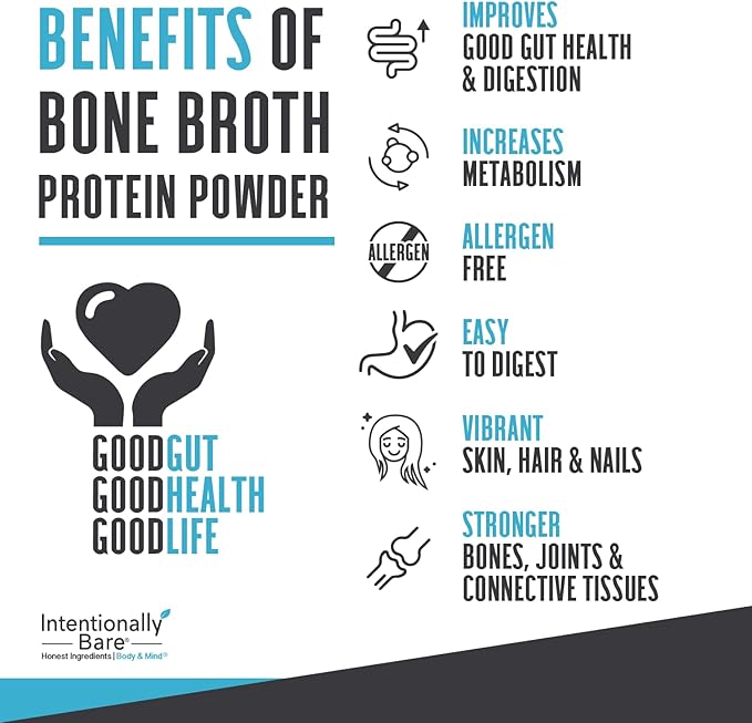 Intentionally Bare Bone Broth Organic Protein Powder Vanilla - Grass Fed Vanilla Protein with Collagen Types 1 2 & 3 - Keto Collagen Powder - Vanilla Collagen Powder for Joints & Gut - 20 Servings