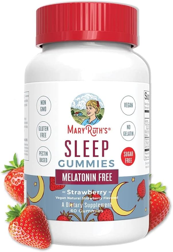 MaryRuth Organics Sleep Gummies | Sugar Free | NO Melatonin | L Theanine | Lemon Balm Leaf | Chamomile | Vitamin B6 | Relaxation & Sleep Support | Stress Relief | Vegan | Gluten Free | 60 Count