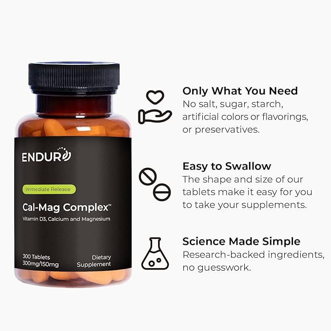 Calcium Magnesium Supplement (Cal-Mag Complex) - 300mg Calcium & 150mg Magnesium - 300 Tablets - Endurance Products Company