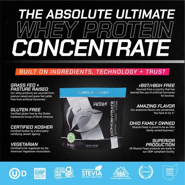 Muscle Feast Grass-Fed Whey Protein Concentrate Powder, All Natural Hormone Free Pasture Raised, Unflavored, 5lb