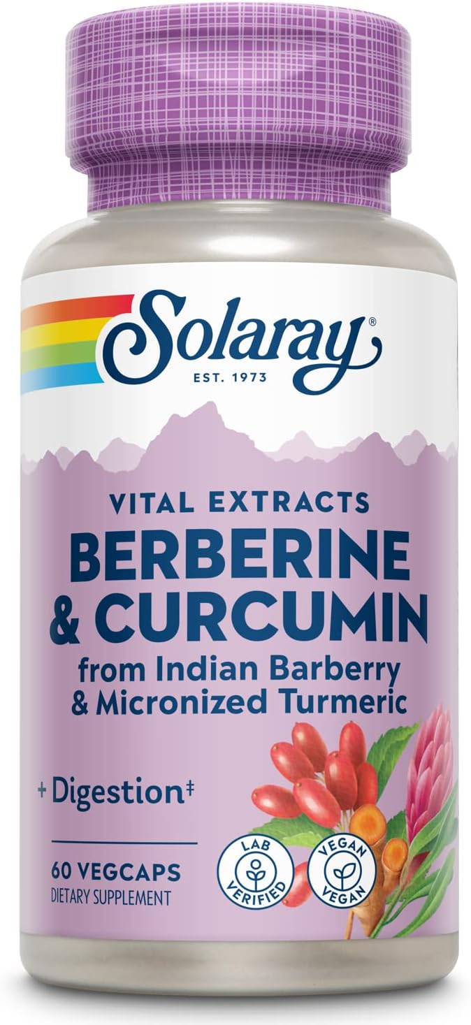 Solaray Berberine & Curcumin Root Extracts | Healthy Digestive & Cardiovascular & Function Support | Lab Verified, 60-Day Guarantee - 60 Servings, 60 VegCaps