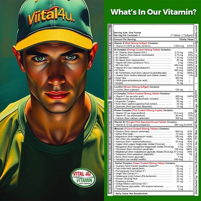 VITAL 4U® Vitamin Essentials - Daily Multivitamin for Both Men and Women, Immune Support, Multimineral Formula - 30 Servings