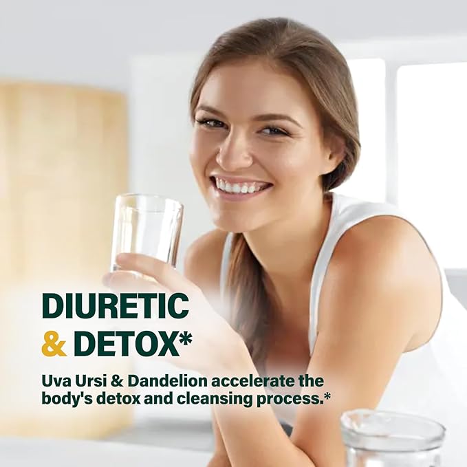 Uva Ursi Bearberry Natural Diuretic Drops, Urinary Health & Kidney Cleanse Detox Herbal Supplement Support UTI & Water Away, Extract W/Dandelion Root Cranberry, Alcohol-Free Tincture.2oz