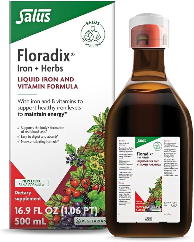Floradix by Salus Iron & Herbs - Liquid Herbal Supplement for Energy Support - Iron Supplement with Vitamin C & B Complex Vitamins - for Men & Women - 16.9 Fl Oz