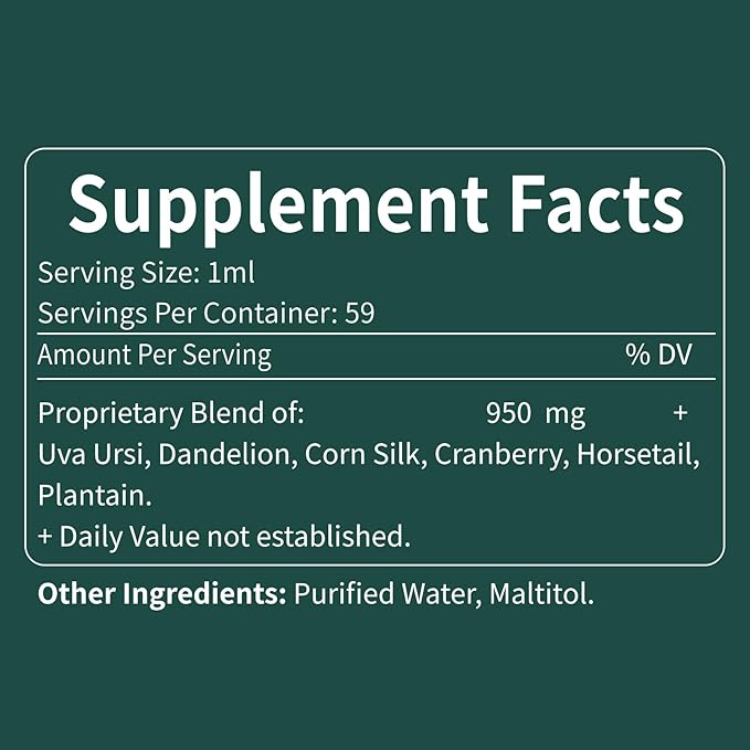 Uva Ursi Bearberry Natural Diuretic Drops, Urinary Health & Kidney Cleanse Detox Herbal Supplement Support UTI & Water Away, Extract W/Dandelion Root Cranberry, Alcohol-Free Tincture.2oz