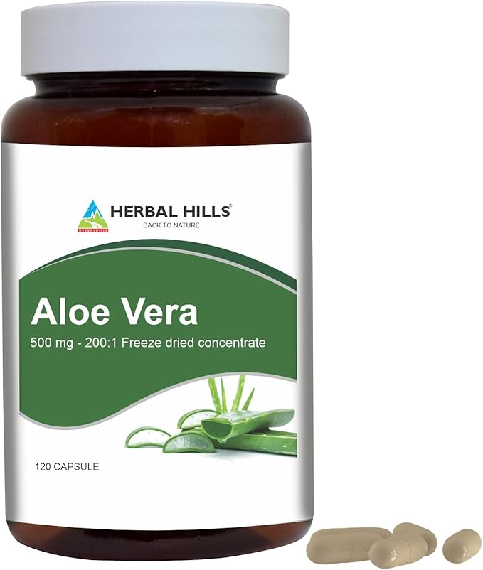 HERBAL HILLS Neem Leaf Powder and Aloe Vera Capsules Freeze Dried Pack of 2 Combo