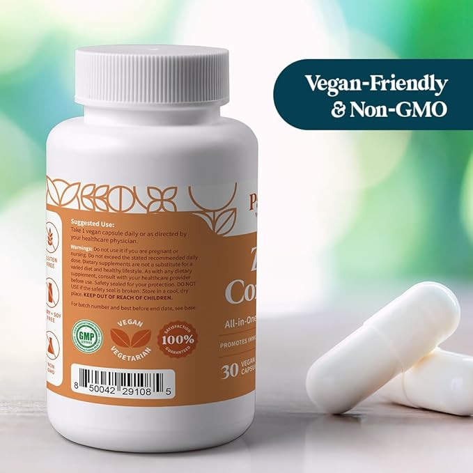 Pattern Wellness Zinc Complex Supplement - High Absorption Zinc with Vitamin C + Probiotics - All-in-One Immune Support - 3rd Party Lab Tested - 30 Vegan Capsules