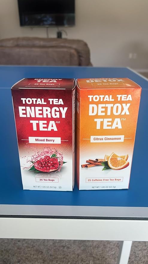 Total Tea Detox Tea & Energy Tea Set - 25 Day Detox Tea - Herbal SIim Tea with Chamomile - Hibiscus Tea and Ginger Root for Colon Cleanse – Natural Citrus & Cinnamon Herbal Tea for Digestive Health (25-Pack, Detox & Energy Tea)