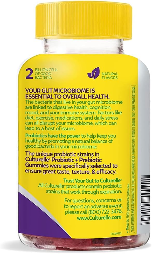 Culturelle Daily Probiotic Gummies for Women & Men, Berry Flavor, 52 Count, Naturally-Sourced Daily Probiotic + Prebiotic for Digestive Health, Non-GMO & Vegan