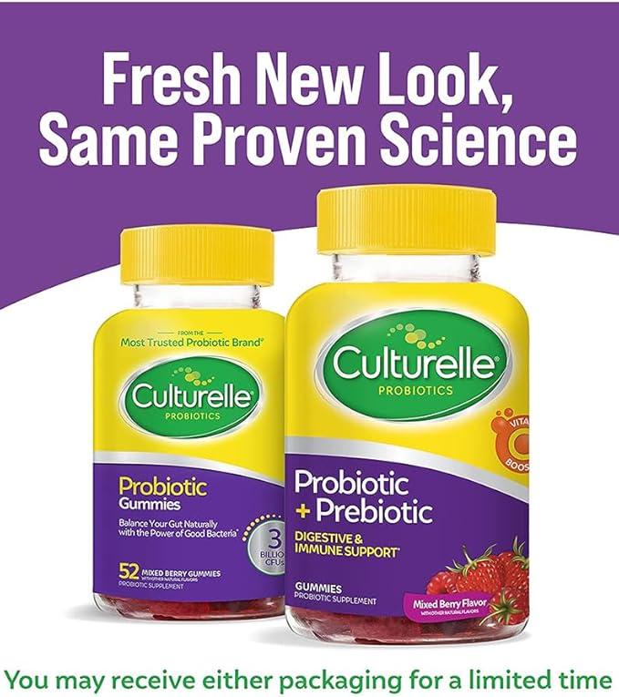 Culturelle Daily Probiotic Gummies for Women & Men, Berry Flavor, 52 Count, Naturally-Sourced Daily Probiotic + Prebiotic for Digestive Health, Non-GMO & Vegan