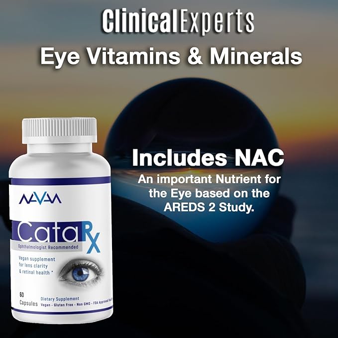 Navan CataRx Antioxidant AREDS 2 Eye Vitamins & Minerals Supplement for Lens Clarity & Retina Health by Clinical Experts - Lutein, Zeaxanthin, Zinc, Vitamin C, NAC - Kosher Certified, 60 Capsules
