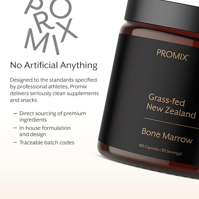 ProMix Nutrition Grass-Fed Beef Bone Marrow Supplement | Rich in Collagen, Vitamins & Minerals - Raw & Freeze Dried | - 180 Gelatin Capsules