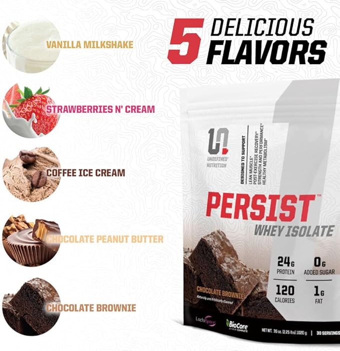 Undefined Nutrition Persist Whey Isolate by Brian Shaw - 24g Protein, 30 Servings – Supports Recovery, Strength & Performance - Gluten Free, Fast Absorbing (2.18lbs, Coffee Ice Cream)