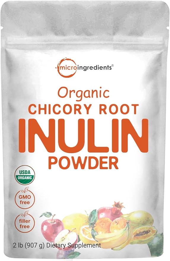 Micro Ingredients Organic Chicory Root Inulin Powder, 2 Pounds | Natural Prebiotic Fiber Supplement | Intestinal Support for Colon and Gut Health | Non-GMO and Vegan Friendly
