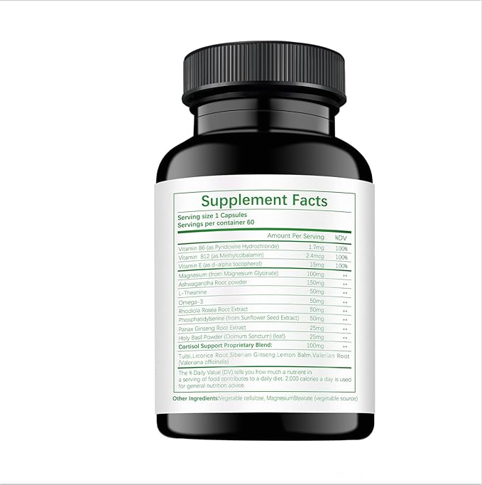 Cortisol Support Supplement with Magnesium Glycinate, L-Theanine, Ashwagandha, Phosphatidylserine,Rhodiola Rosea 15-in-1 Hormone Balance for Women Men Mood, Focus, Sleep Support 60 Capsules