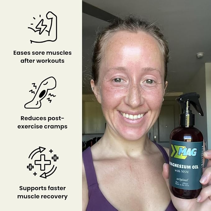 Pure Magnesium Oil Spray with MSM – Extra Strength for Sleep, Muscle Pain, Cramp Relief, Energy – Fast-Absorbing, Fragrance-Free, All-Natural - Tired Feet, Fatigue, Women’s Health - 8oz