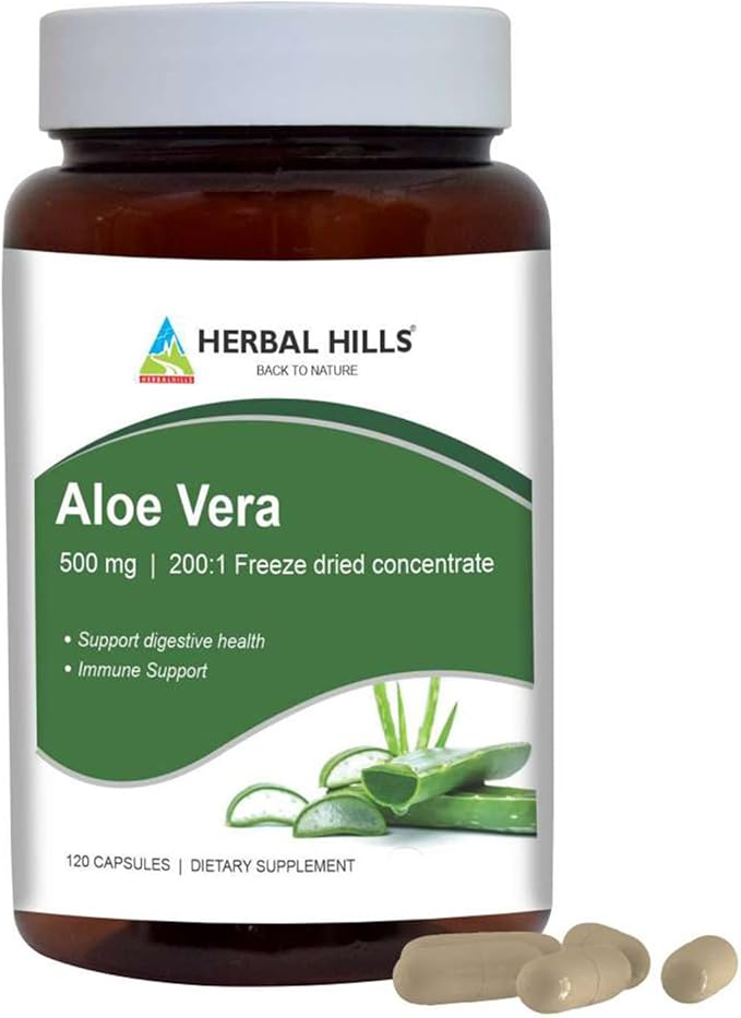 HERBAL HILLS Karela Bitter Melon Capsule and Aloe Vera Capsules Each 120 Count Combo (Pack of 2)