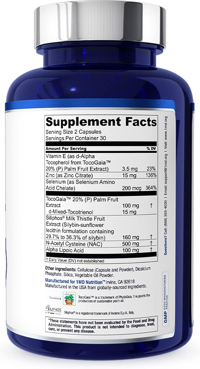 1MD Nutrition LiverMD - Liver Support Supplement | Siliphos Milk Thistle Extract & NAC - Supports Healthy Energy, Immunity & Overall Health - Liver Cleanse & Support | 60 Capsules