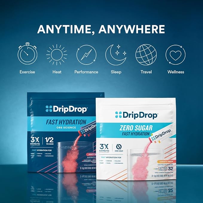 DripDrop Hydration - Bold Variety Pack - Electrolyte Drink Mix Single Serve Hydration Powder Packets - Watermelon, Berry, Lemon, Orange | Non-GMO, Gluten Free, Vegan | 16 Sticks